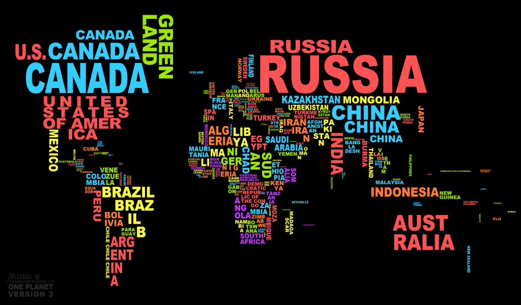 Названия стран на карте