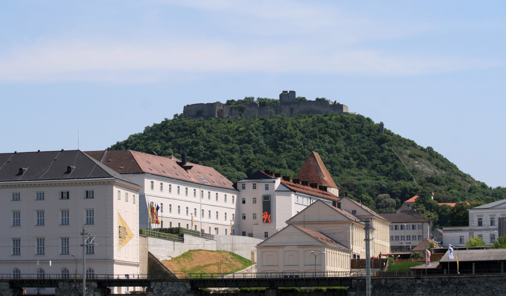 Дома на фоне холма в городе Гайнберг, Австрия