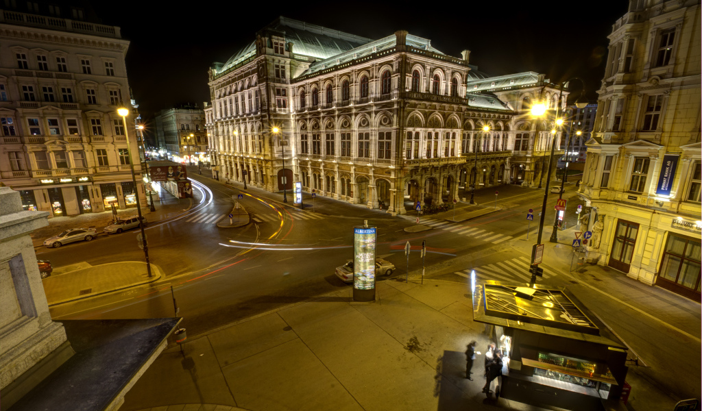 Ночные огни в городе Вена, Австрия