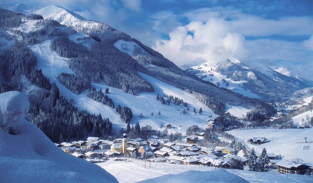 Панорама на горнолыжном курорте Заальбах Хинтерглем, Австрия
