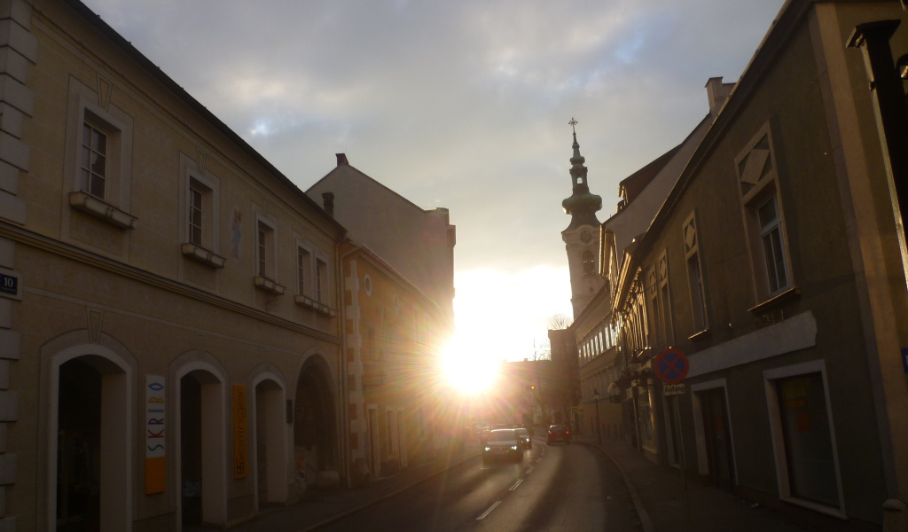 Закат в городе Гайнберг, Австрия