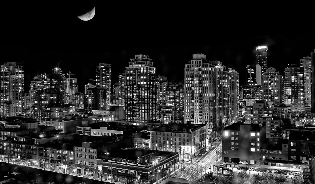 Ночь в городе Ванкувер, Британская Колумбия, Канада