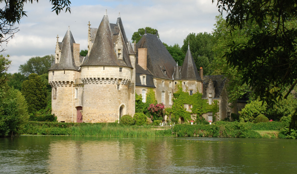 Замок среди деревьев в Луаре, Франция