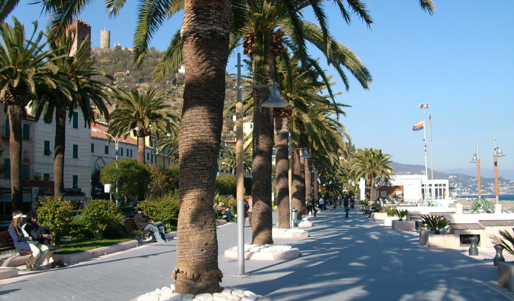 Пальмы на набережной на курорте Ноли, Италия