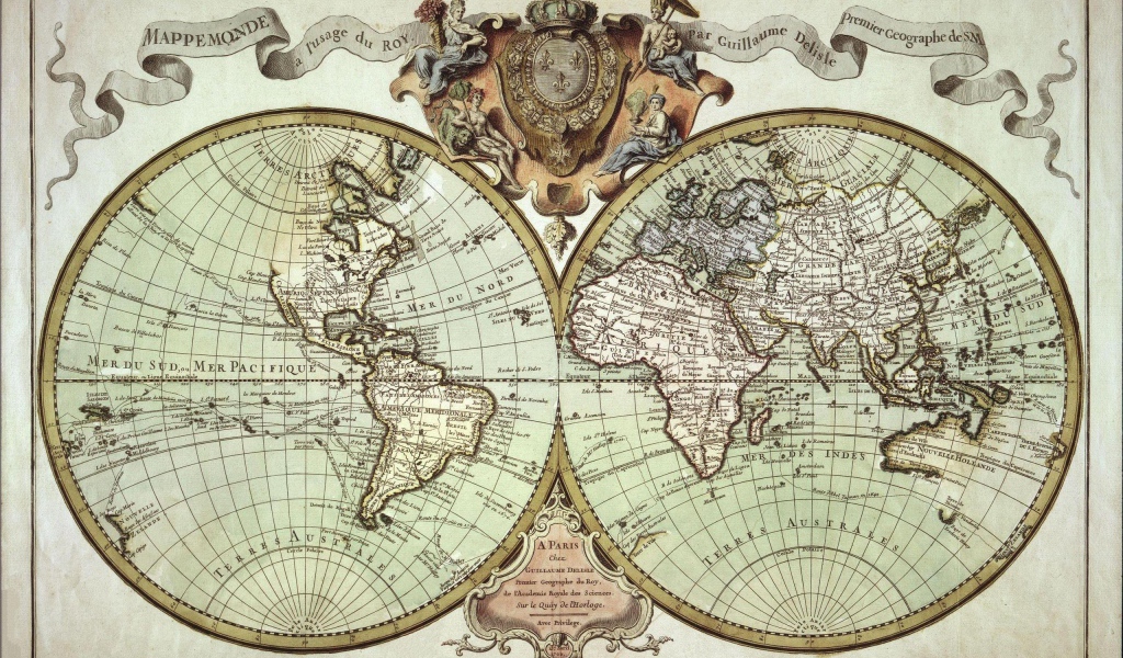 Красивая старинная карта Мира