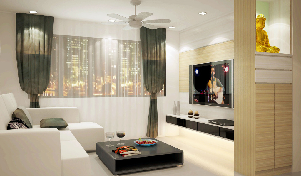 Большой город за окном гостиной