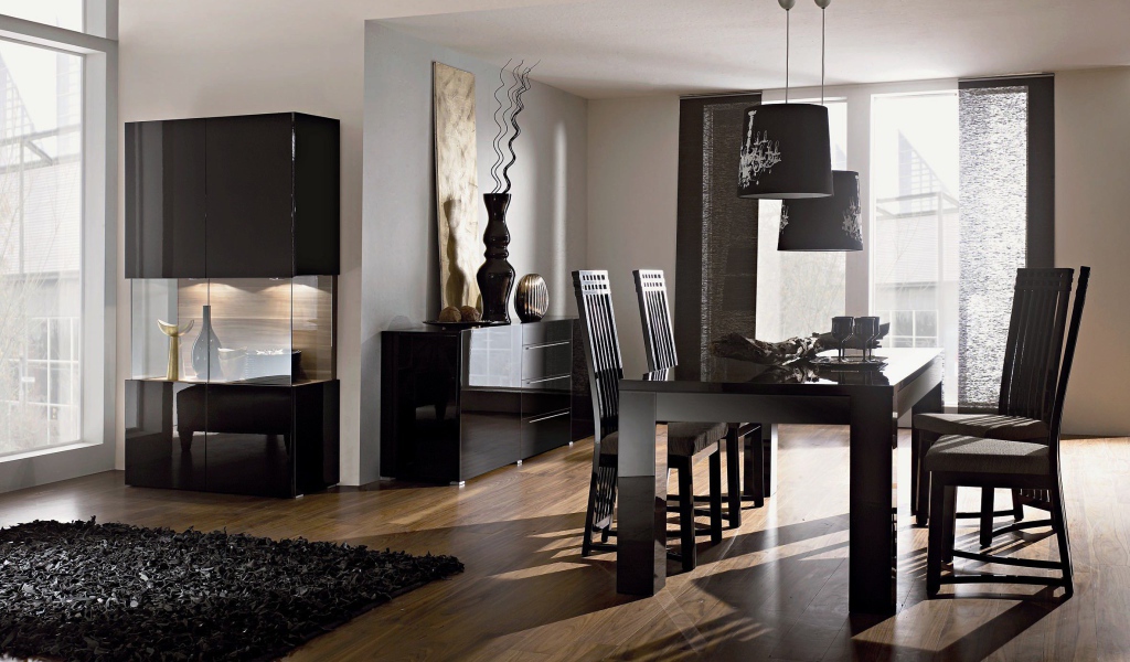 Черные тона в оформлении столовой