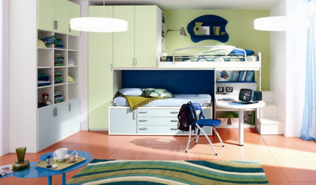 Сине зеленый стиль в оформлении детской