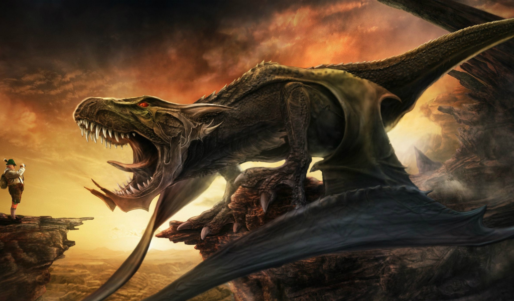 Смелый турист с фотоаппаратом