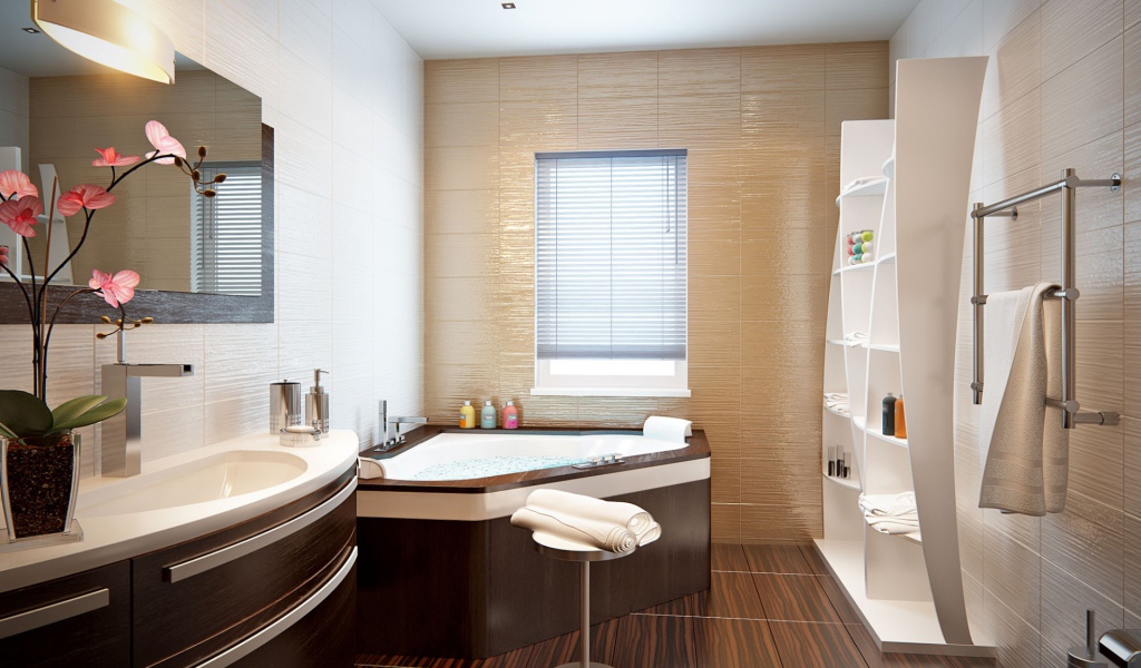 Коричневое джакузи в ванной