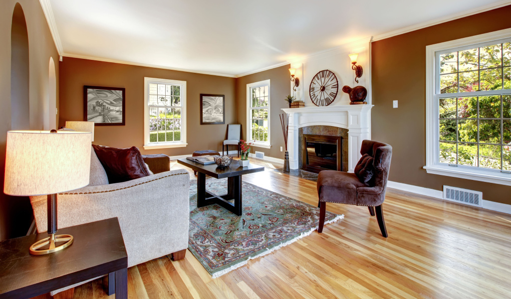 Коричневые стены в гостиной