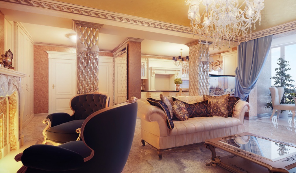 Кресла у камина в гостиной