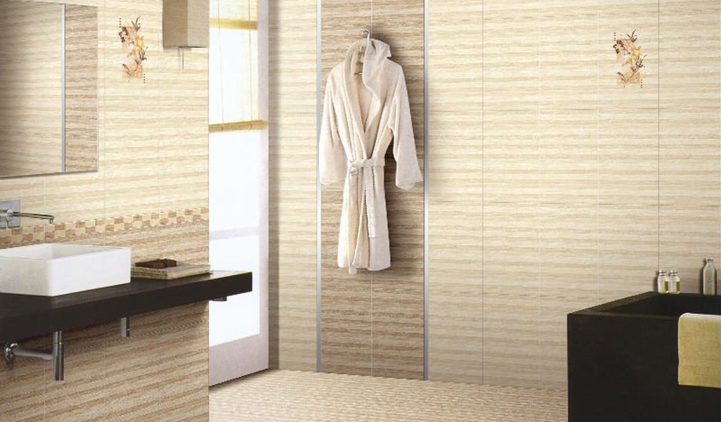 Кремовое оформление ванной комнаты