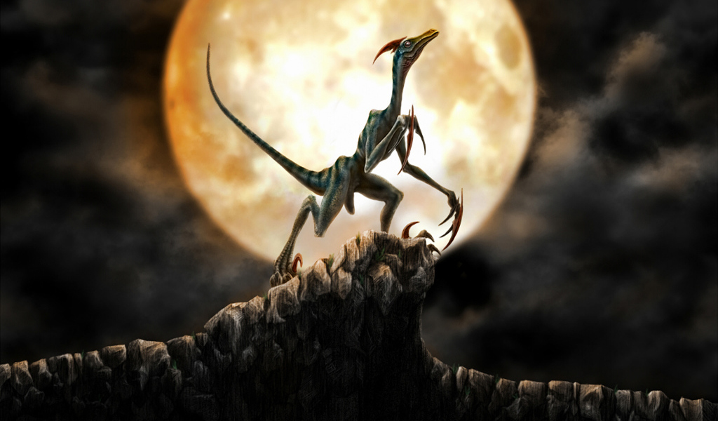 Динозавр на фоне луны