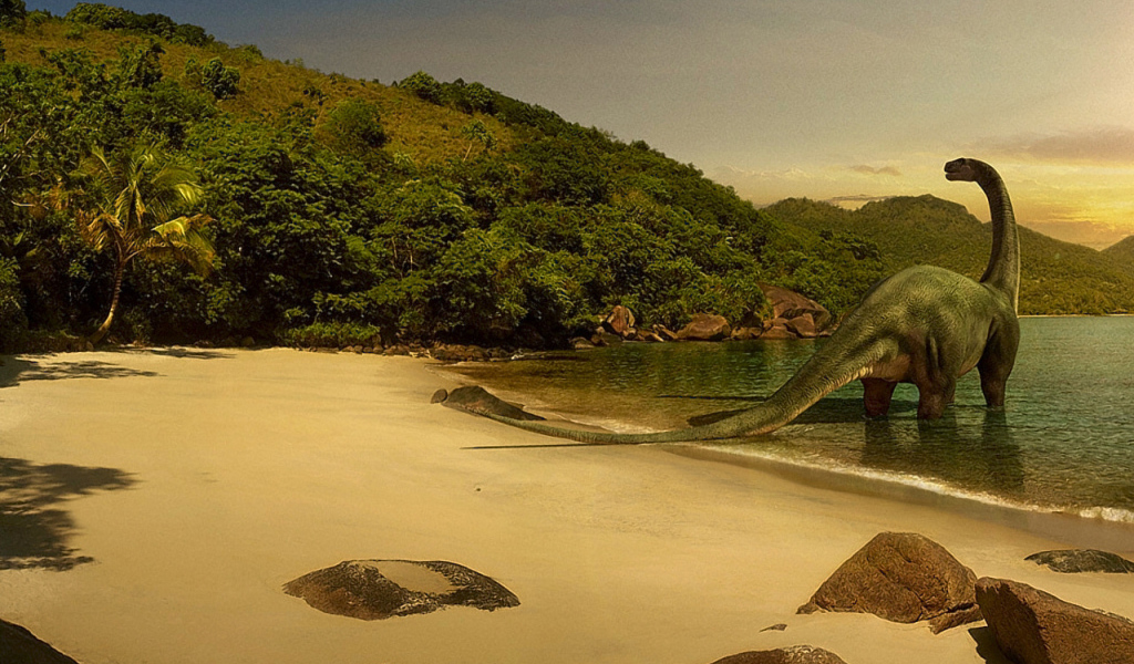 Динозавр на пляже