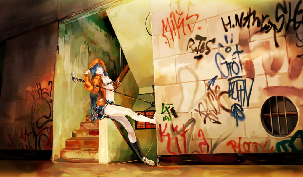 Рисунок девушки в подъезде