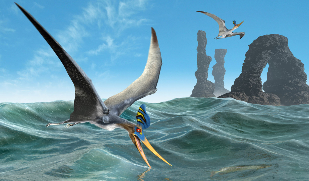 Летающие динозавры над морем