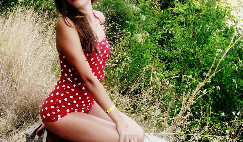 Girl in a red bathing suit