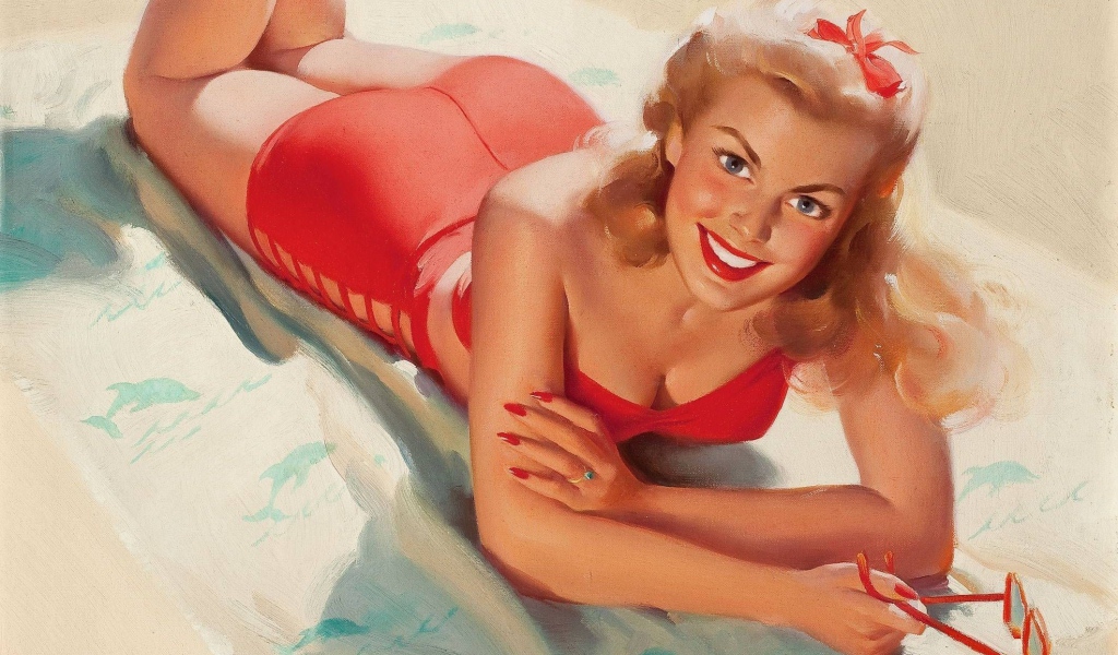 Девушка в красном купальнике, ретро