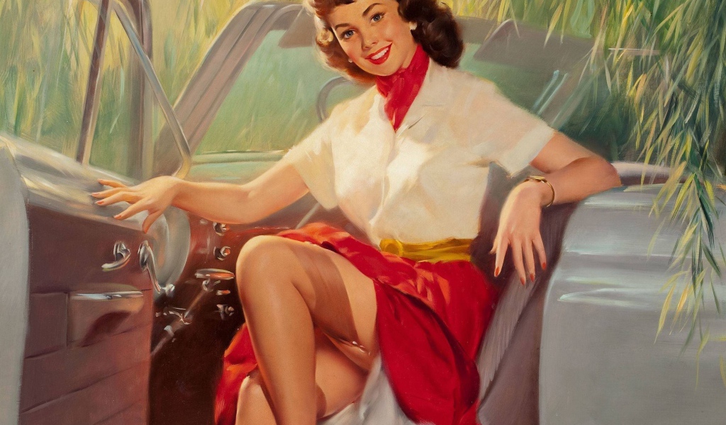 Девушка в красной юбке, ретро
