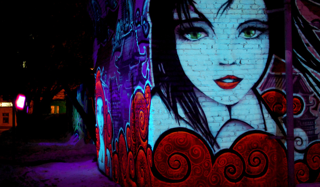 Граффити, зеленоглазая девушка