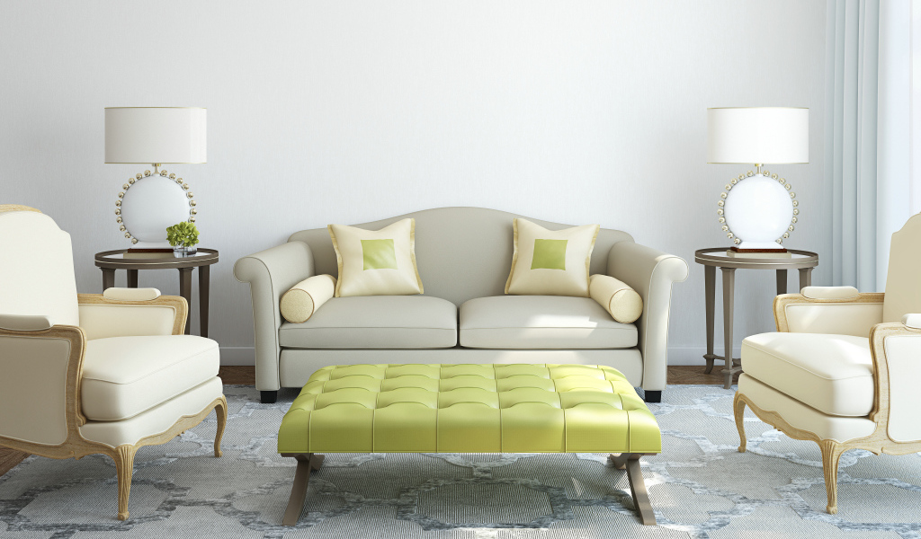 Серо белый тон гостиной