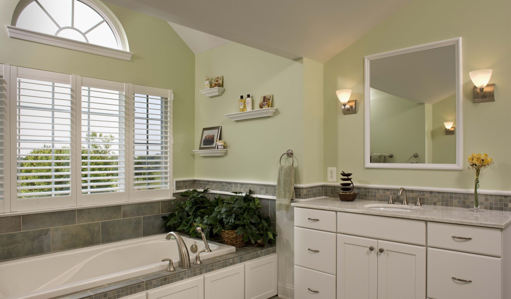 Зеленые растения в ванной комнате