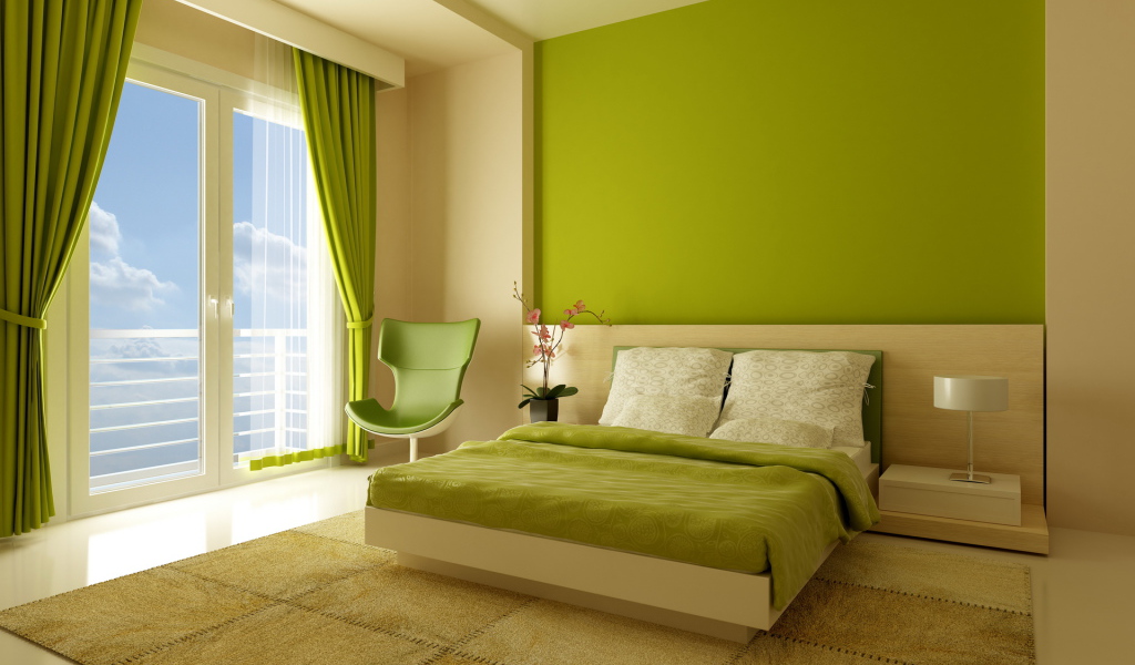 Зеленый стиль спальни