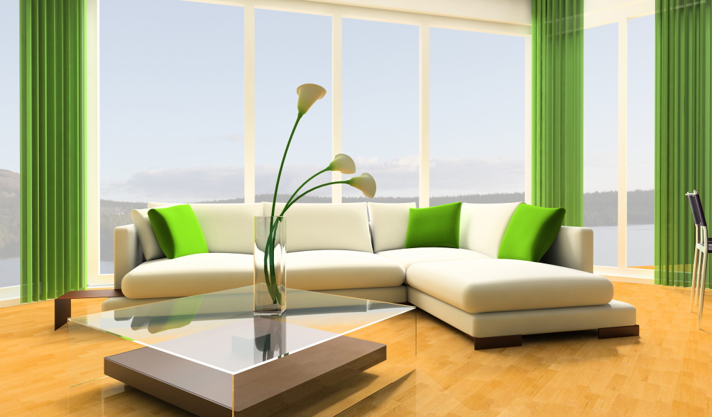 Зеленые тона в оформлении гостиной