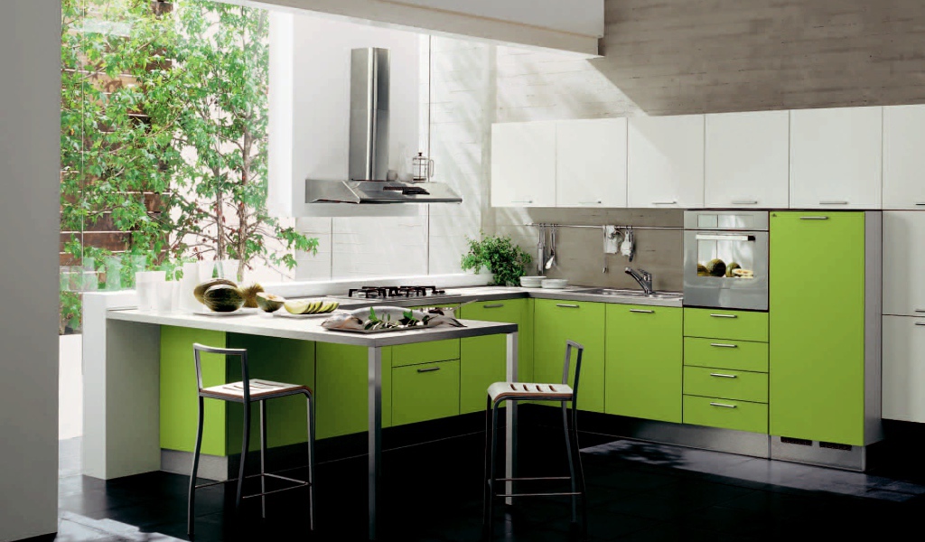 Зелень за окном в кухне