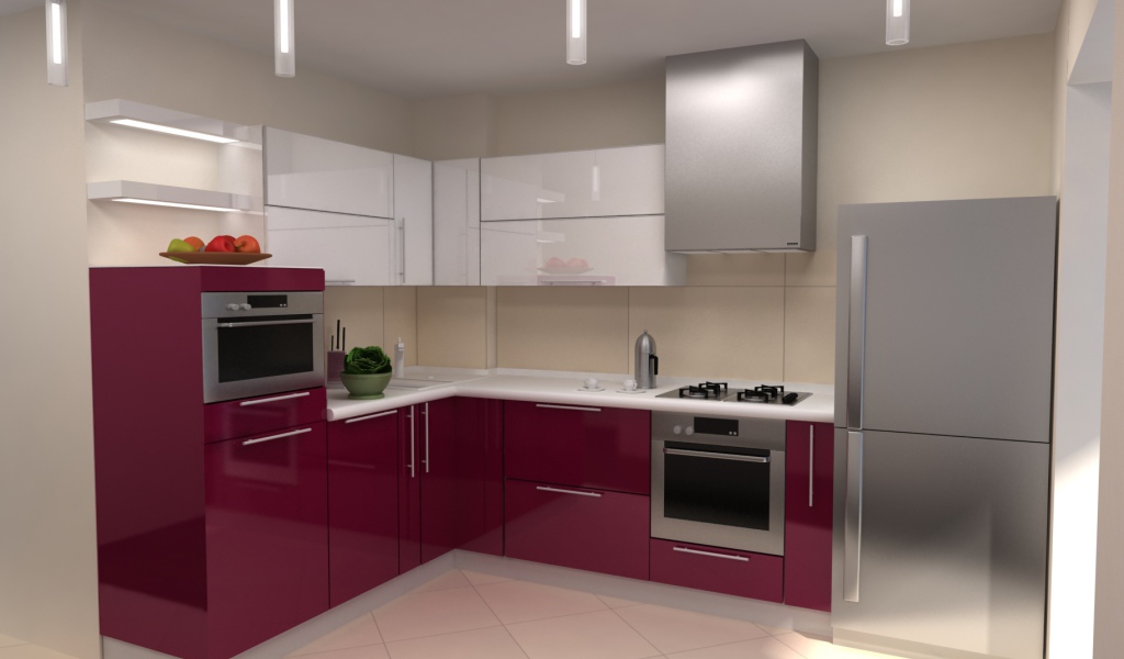 Аккуратная бордовая кухня