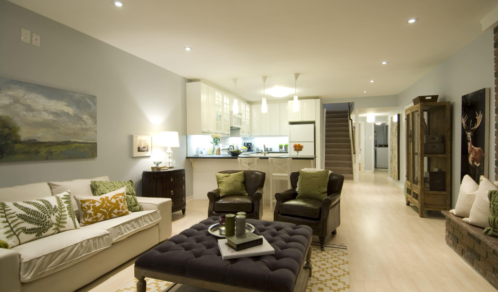 Современная гостиная с кухней