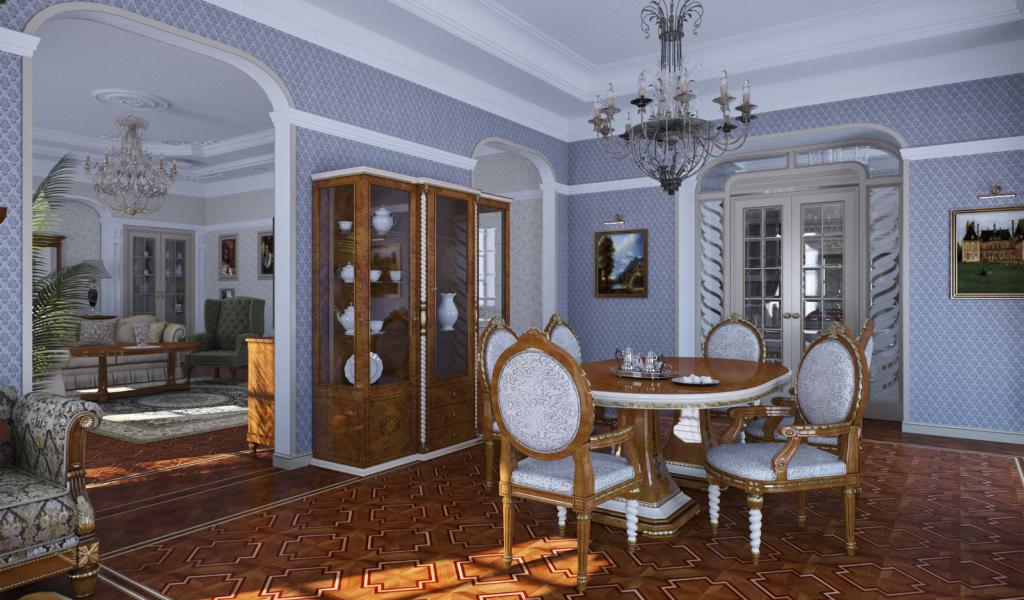 Паркет на полу в столовой