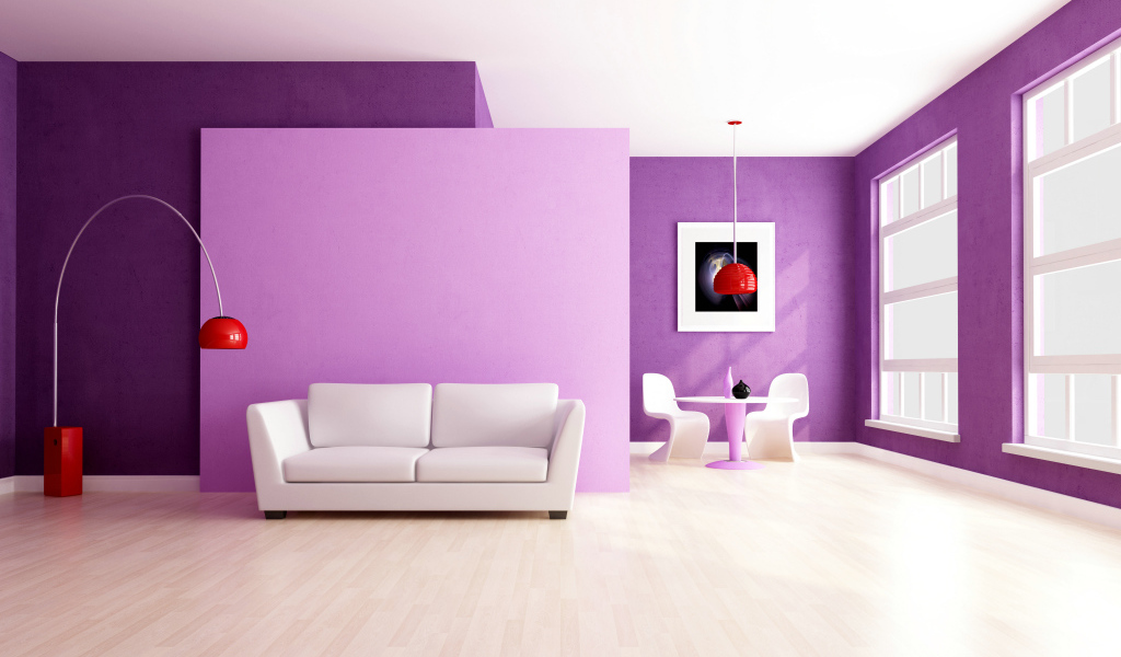 Фиолетовый стиль гостиной