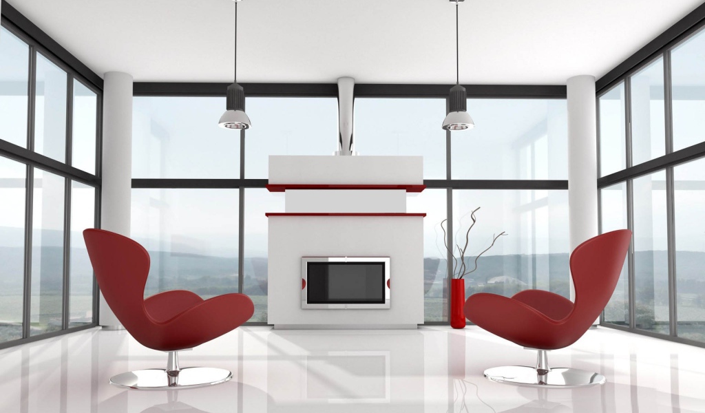 Красные кресла в гостиной