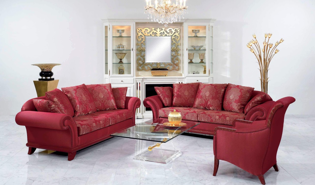 Красная мебель в гостиной