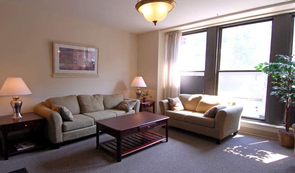 Солнце светит в окно гостиной