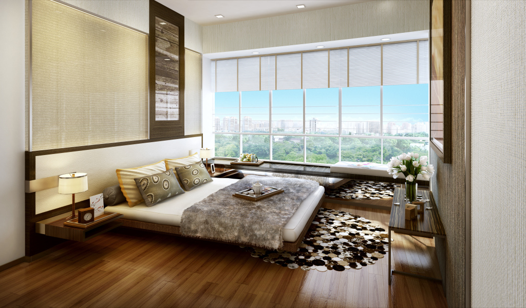 Окно на всю стену в спальне