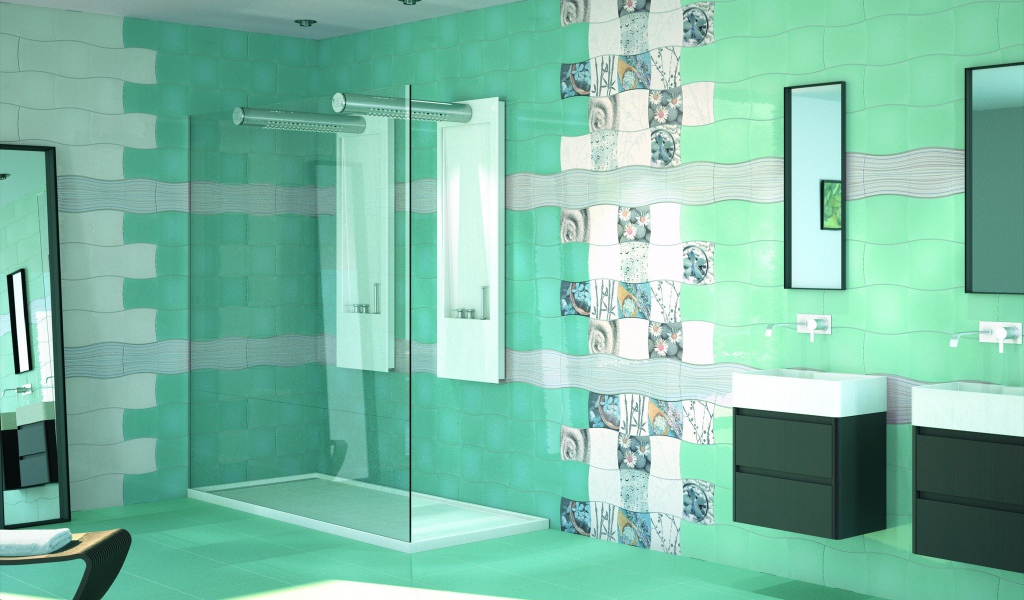 Бирюзовый кафель в ванной