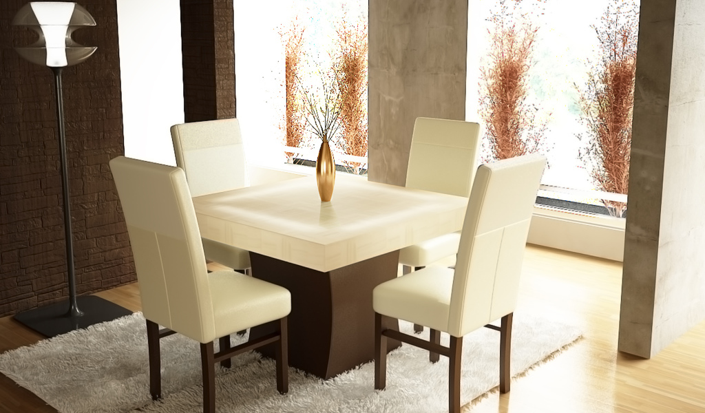 Мебель из белой кожи в столовой