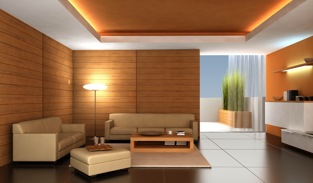 Деревянные панели в гостиной