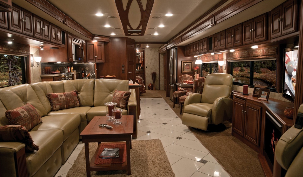 Большая комната с кожаным диваном