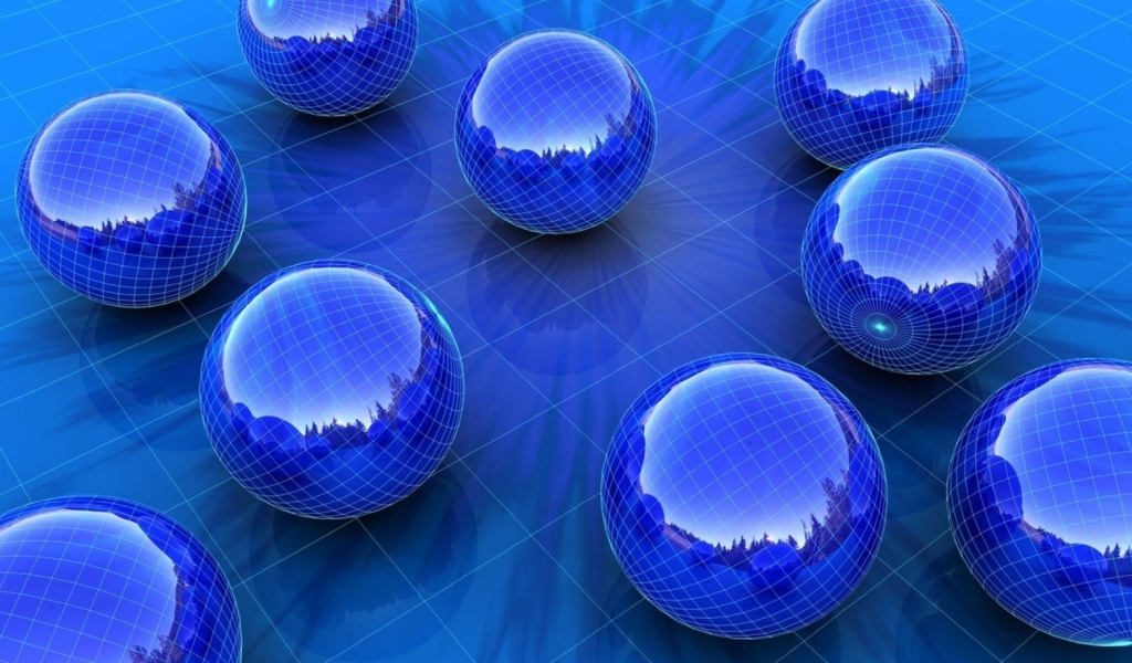 Голубые шары на голубой поверхности, 3-Д графика