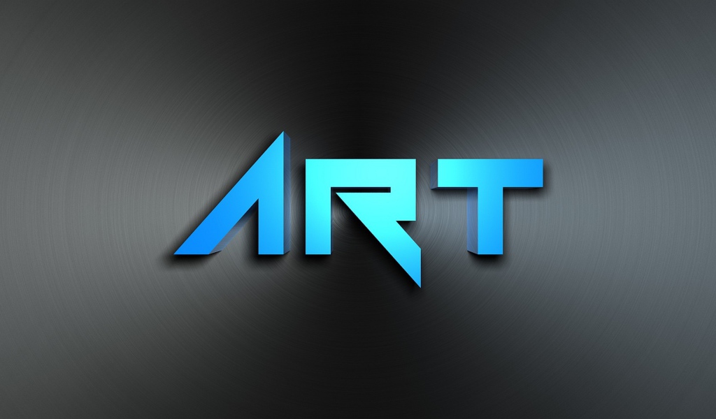 Голубая надпись Арт на металле, 3Д графика