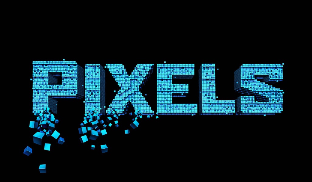 Надпись Пиксели на черном фоне, 3Д графика