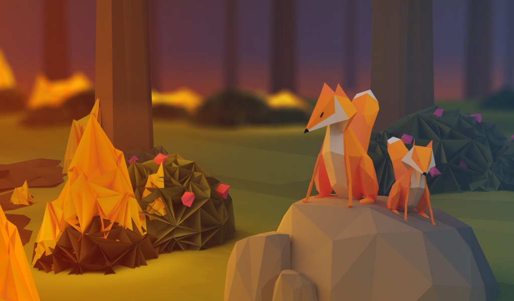 Лисы в лесу, 3-Д модель