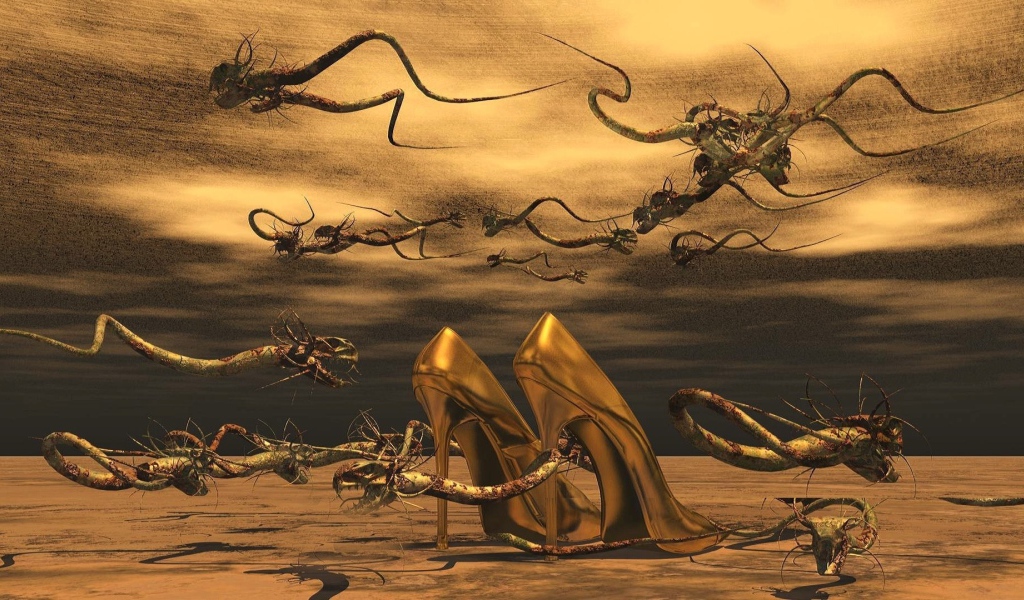 Золотые женские туфли на шпильках