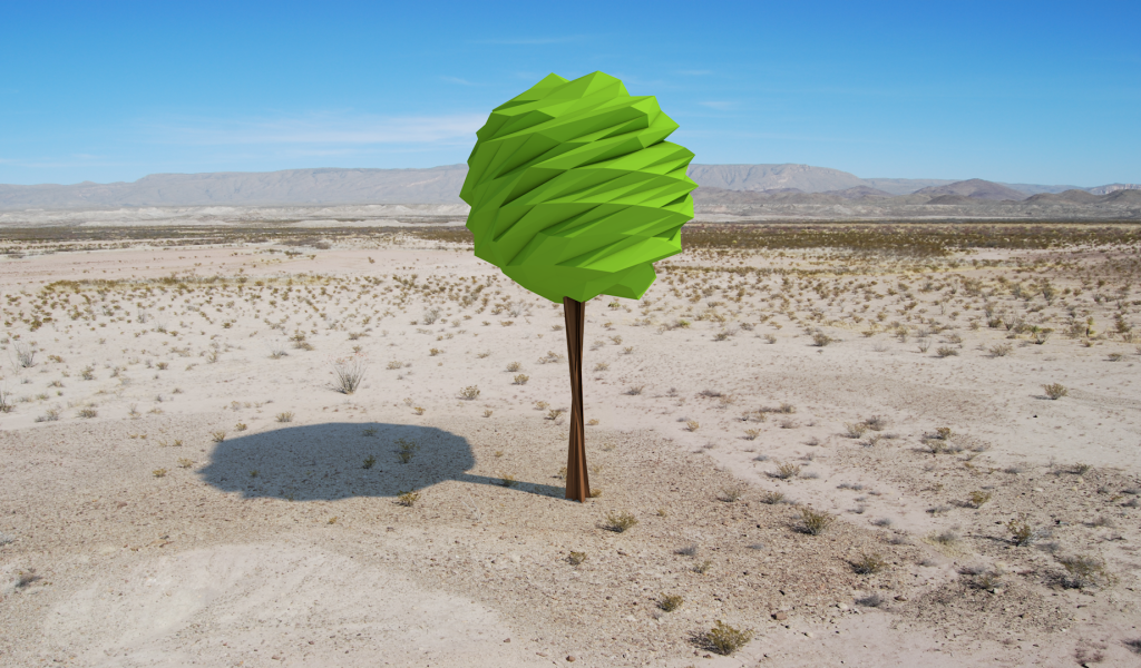 Зеленое дерево в пустыне, 3Д графика