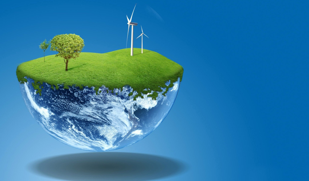 Газон и ветряки на половине планеты, 3-Д графика