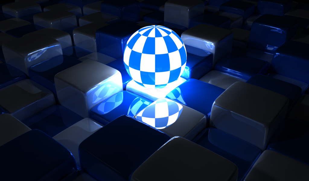 Светящийся шар среди кубов